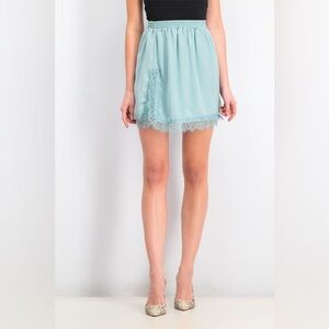 MANGO MNG Mint Green Slip Skirt Lace Trim Double Slit Women’s Size XS